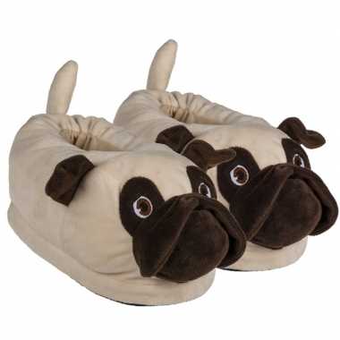 Knuffel pluche dieren mopshond sloffen/pantoffels voor kinderen