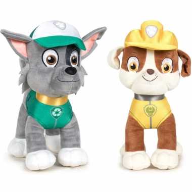 Paw patrol knuffels set van 2x karakters rocky en rubble 27 cm hond