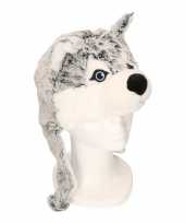 Knuffel husky hond wolf muts met flappen voor kinderen