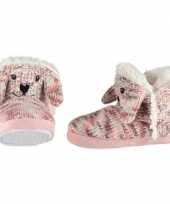 Knuffel roze rood witte sloffen pantoffels hondje voor meisjes