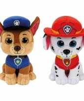 Paw patrol knuffels set van 2x karakters chase en marshall 15 cm hond