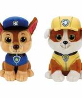 Paw patrol knuffels set van 2x karakters chase en rubble 15 cm hond