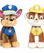Paw patrol knuffels set van 2x karakters chase en rubble 27 cm hond
