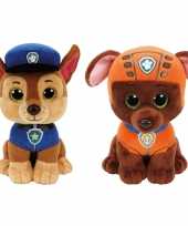 Paw patrol knuffels set van 2x karakters chase en zuma 15 cm hond
