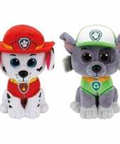 Paw patrol knuffels set van 2x karakters marshall en rocky 15 cm hond