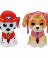 Paw patrol knuffels set van 2x karakters marshall en skye 15 cm hond