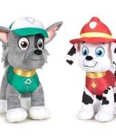 Paw patrol knuffels set van 2x karakters rocky en marshall 27 cm hond