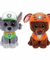 Paw patrol knuffels set van 2x karakters rocky en zuma 15 cm hond