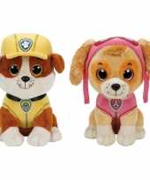Paw patrol knuffels set van 2x karakters rubble en skye 15 cm hond