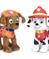 Paw patrol knuffels set van 2x karakters zuma en marshall 27 cm hond