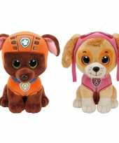 Paw patrol knuffels set van 2x karakters zuma en skye 15 cm hond