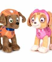 Paw patrol knuffels set van 2x karakters zuma en skye 27 cm hond